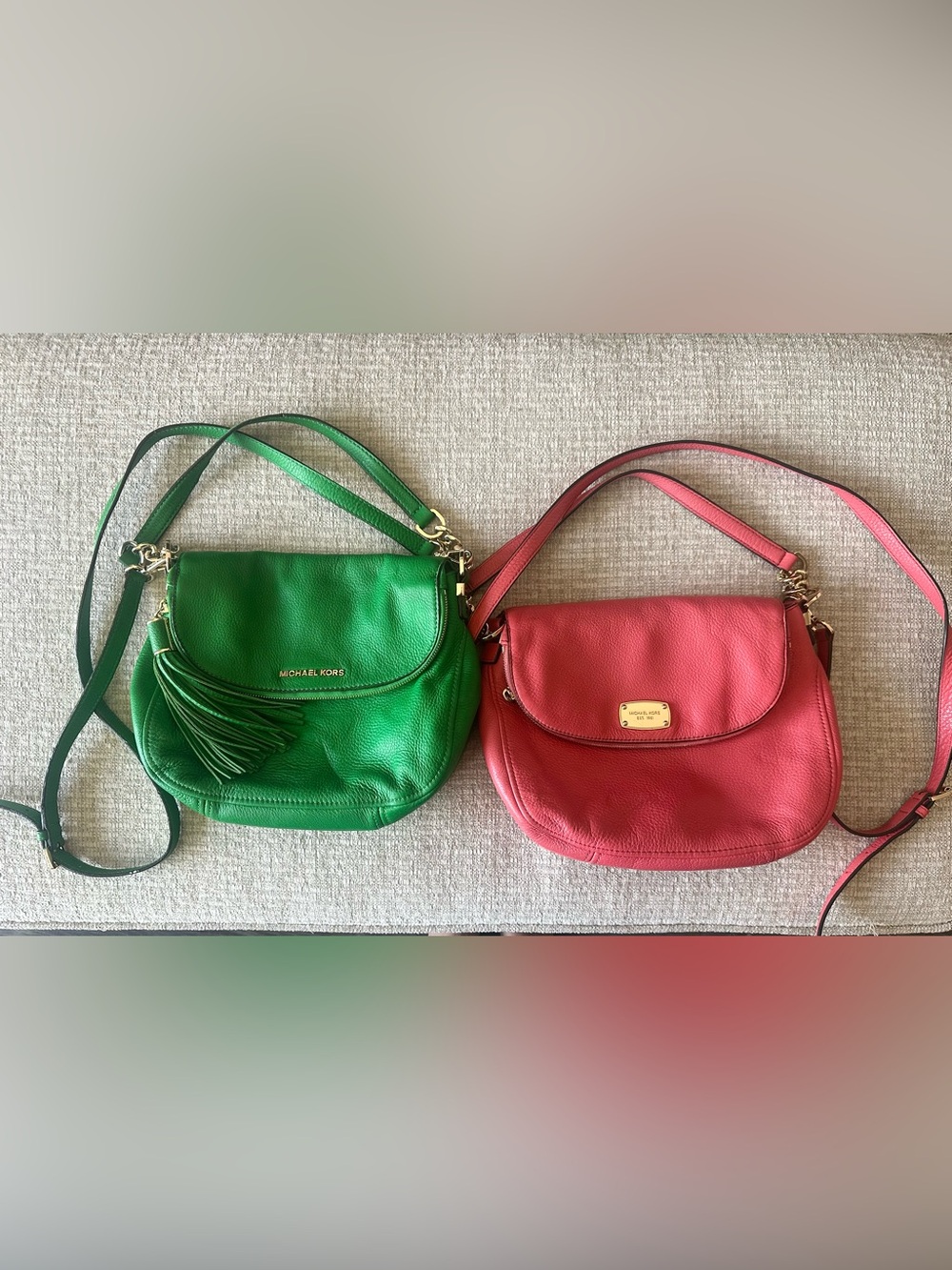 Michael Kors Leather Crossbody Bag Bundle Green + Coral Pink
